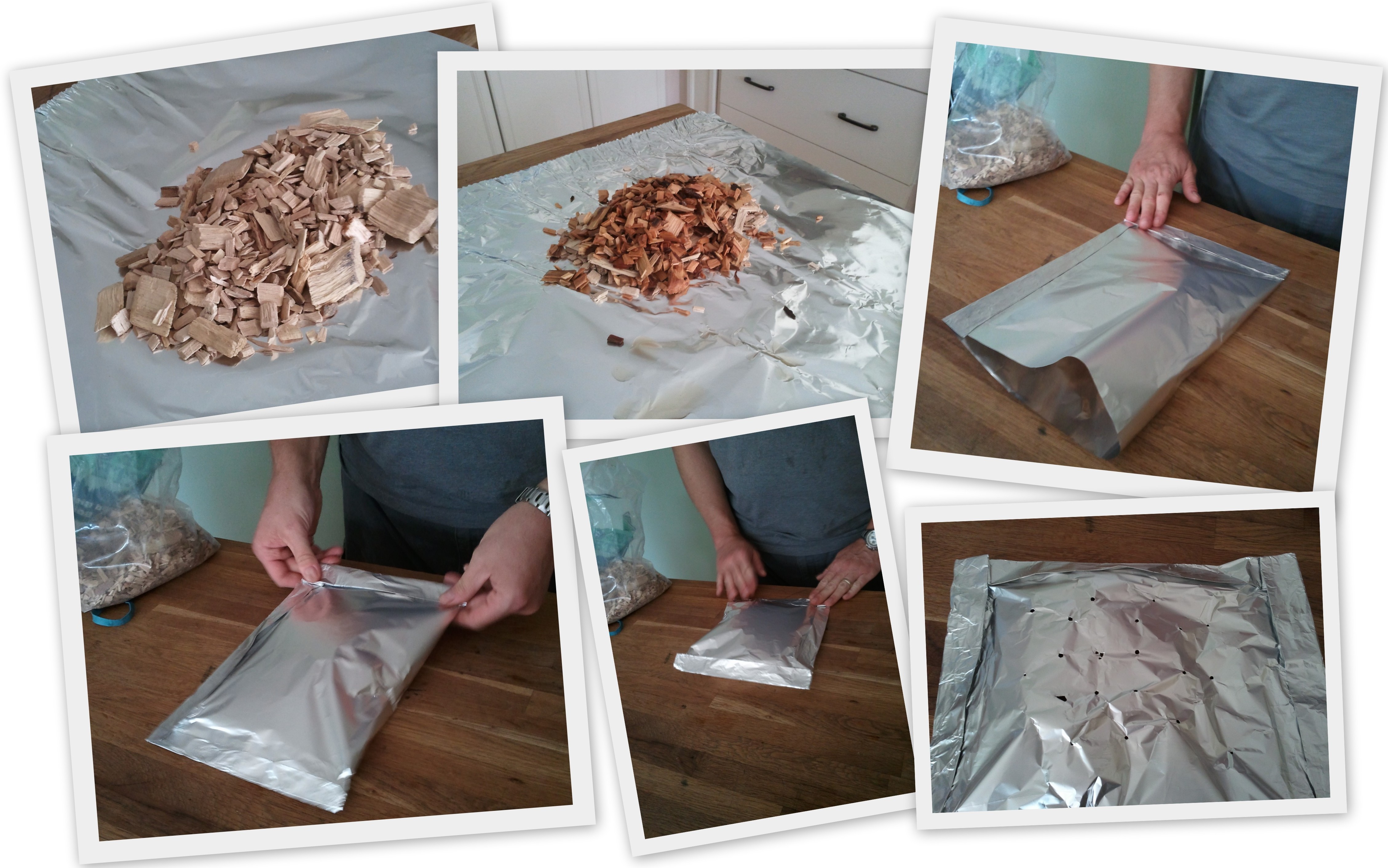 pictures demonstrating how to make a smoker pack for the grill